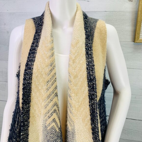 Sleeping On Snow Anthropologie Beige Blue Wool Blend Cardigan Sweater Sz XS / S - Picture 3 of 8